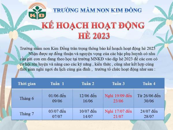 Kế hoạch hoạt động hè 2023